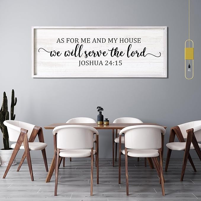 As For Me And My House We Will Serve The Lord Framed Wall Art, 40''×15'' Positive Religious Rustic Bible Verse for Christian God Jesus Christ Prayer, Vintage Horizontal Holy Catholic Scripture Decor-Ruum Studio Home