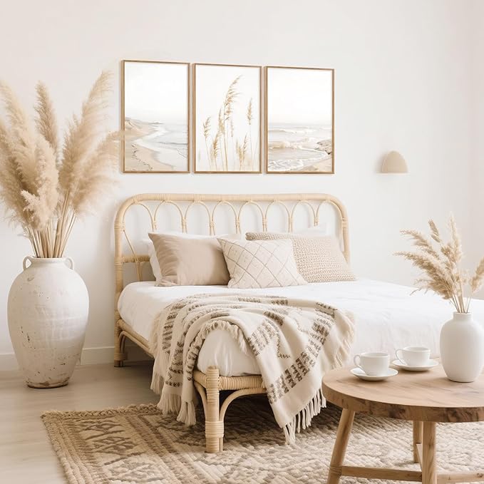 HPNIUB Modern Beach Artwork Seascape Wall Art, Seaside Framed Painting Reed Pathway Picture, Minimalist Neutral Coastal Landscape Wall Decor for Living Room,Bathroom -24'' x36'' x3-Ruum Studio Home