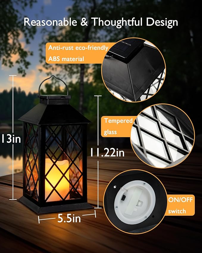 Homemory Solar Lanterns Outdoor Waterproof Hanging with Flickering Flameless Candles, 2 Pack 13'' Garden Outdoor Lantern Decorative for Patio Front Porch Backyard Balcony Cabin Outside Table(Black)-Ruum Studio Home