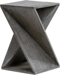Modern Hand Made One-of-a-Kind Carved Mango Wood End Table, Farmhouse Side Table,Farmhouse End Table,Living Room,Bedroom, Accent Table, Contemporary Architectural Designed Grey,Assembled-Ruum Studio Home