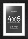 Homeforia 4x6 Picture Frame Black Wood, High End Oak 4by6 Black Wooden Frames with Mat 3x5 Print, 4 x 6 Frame Matted to 3 x 5 inch Photo, 6x4 Wall or Tabletop Frame, Tempered Glass, Wall Kit, Set of 1-Ruum Studio Home