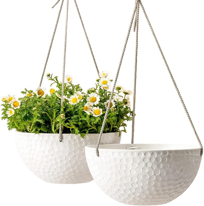 LA JOLIE MUSE 10 Inch Hanging Planters for Indoor Plants, Outdoor Garden Planter Pots, White, Honeycomb, Set of 2-Ruum Studio Home