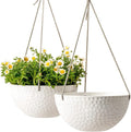 LA JOLIE MUSE 10 Inch Hanging Planters for Indoor Plants, Outdoor Garden Planter Pots, White, Honeycomb, Set of 2-Ruum Studio Home