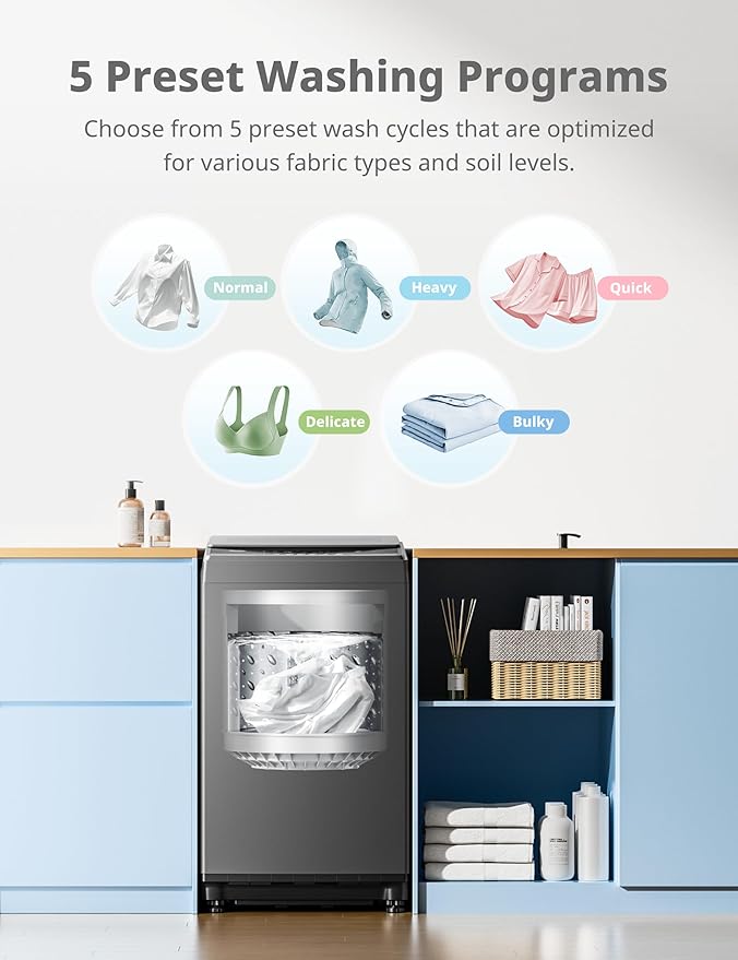 COMFEE’ 1.6 Cu.ft Portable Washing Machine, 11lbs Capacity Fully Automatic Compact Washer with Wheels, 6 Wash Programs Laundry Drain Pump, Ideal for Apartments, RV, Camping, Magnetic Gray-Ruum Studio Home