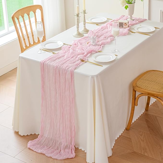 Sioloc 1 Pack Light Pink Cheesecloth Table Runner Fall Autumn Decor for 10ft(35" x120" ) Table Cloth for Tea Wedding Birthday Party Baby Bridal Shower Halloween Thanksgiving-Ruum Studio Home