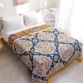 Boho Muslin Blanket for Adults 4-Layer Gauze 80 x 90 Inches Soft Cozy 100% Cotton Summer Cooling Blanket Floral Decor for Sofa Bed Coverlet Both Sides (A Boho Spiral Flower, 80 x 90 in)-Ruum Studio Home