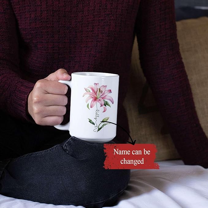 Customized Lily Flower Accent Cup, Novelty Flower Design Mug 11oz 15oz, Personalized Name Lily Lover Ceramic Cup, Custom Flower Decorative Mug, Unique Coffee Cup For Girl-Ruum Studio Home