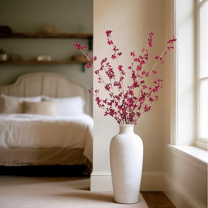 4Pcs Fake Flowers Blossom Branches Artificial Flowers for Indoor Decor, Faux Long Stem Realistic Indoor Plants for Vase Wedding Home Office Bedroom Party Table Centerpieces Decor-Ruum Studio Home