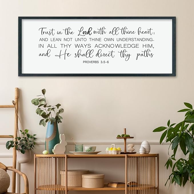 LuZhiQiang Trust in the Lord With All Thine Heart Wall Art Decor 40"×15" Proverbs 3:5-6 Sign Bible Verse Christian Scripture Large Wooden Framed Wall Hanging (Black)-Ruum Studio Home
