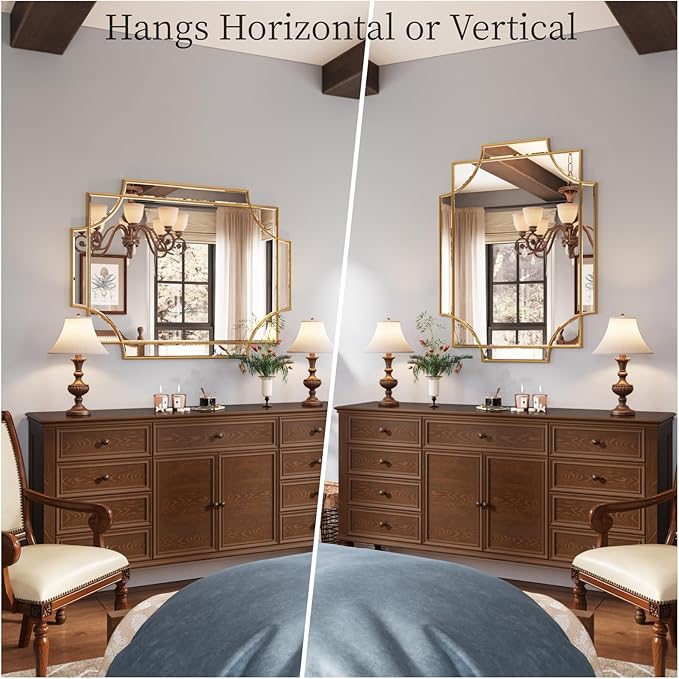 Kelly Miller Large Gold Decorative Mirror for Wall, 30"x40" Gold Bathroom Mirror Vanity Wall Mirror Rectangle Mirror Beveled for Master Bath Half Bath Living Room Bedroom Farmhouse Fireplace Hallway-Ruum Studio Home