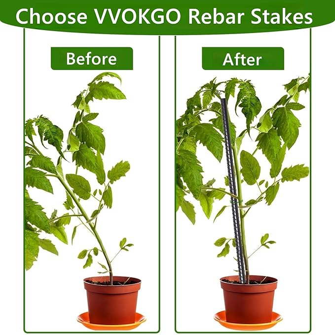 VVOKGO Rebar Stakes 16 Inches Ground Concrete Form Stakes (12pcs), Straight Metal Spikes Heavy Duty with Chisel Point End, 5/16" Diameter Steel Anchors for Fence, Concrete Timber, Garden Plants, Black-Ruum Studio Home