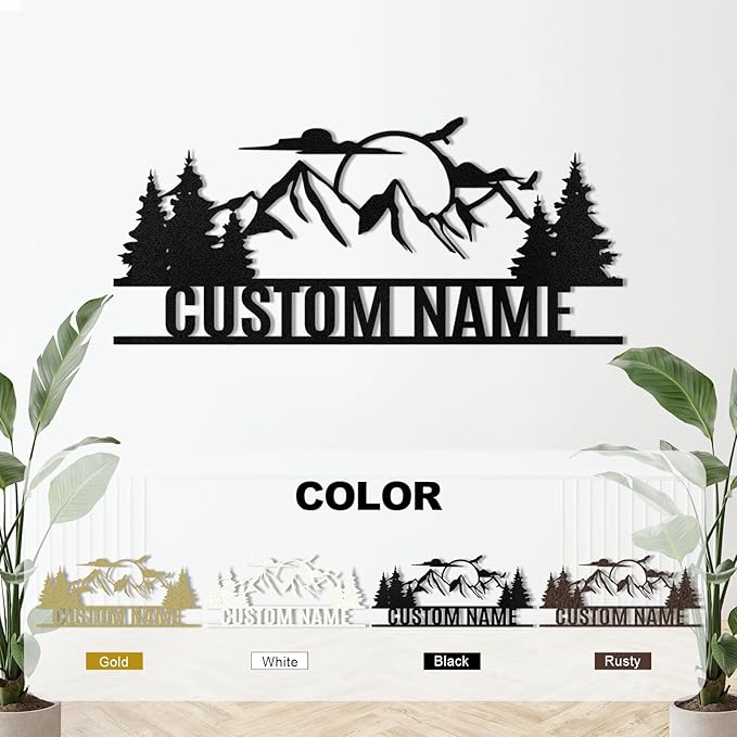Personalized Mountain Metal Sign, Metal Mountain Wall Art Decor, Custom Family Name Sign, Custom Sign Outdoor Metal, Forest Home Decor Sign, Nature Wall Art, Cabin Decor, Housewarming Gifts-Ruum Studio Home