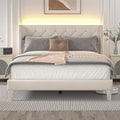 Queen Size Bed Frame with LED Lights, Upholstered Bed Frame with Wingback Diamond Tufted Headboard, Wood Slats Support, Noise-Free, Easy Assembly, No Box Spring Needed, Beige-Ruum Studio Home