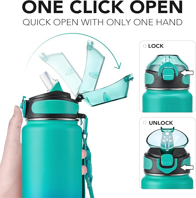Enerbone 32 oz Insulated Water Bottle, Stainless Steel Bottle with Carrying Strap, Double-Wall Vacuum Insulation Design, Leakproof Sports Bottle with Straw, Keep Drinks Cold or Hot for Hours-Ruum Studio Home