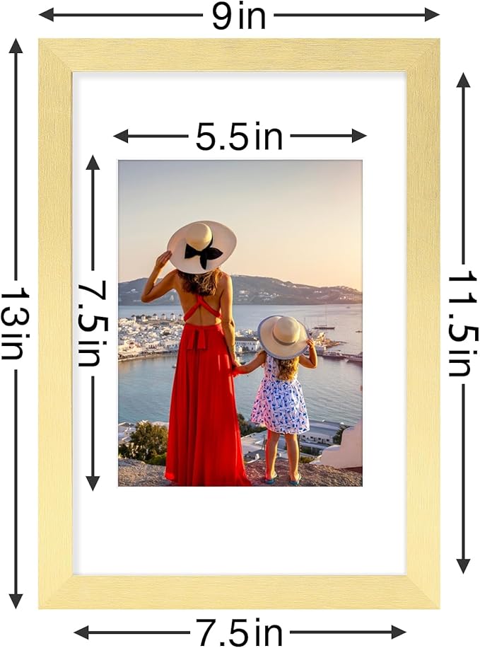 Vittanly 8x12 Picture Frames Set of 9, Shatter Resistant Plexiglass, Display 6x8 Pictures with Mat or 8x12 without Mat, Photo Frames for Wall or Tabletop, Engineered Wood, Gold-Ruum Studio Home
