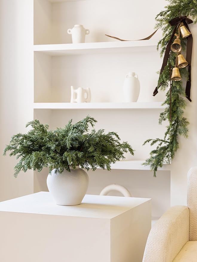 MISSPIN 12 Pcs 21.5 Inches Christmas Cedar Branches, Cedar Artificial Christmas Branches DIY Crafts Faux for Xmas Indoor Outdoor Home Decor-Ruum Studio Home