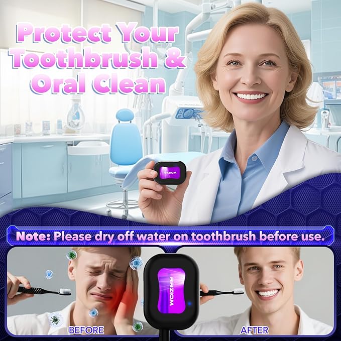 Toothbrush Sanitizer Case, Portable Toothbrush Covers Rechargeable, Rechargeable Toothbrush Cleaner Holder Case for Travel Home, Detachable Toothbrush Cover Cap for All Toothbrushes (Black)-Ruum Studio Home
