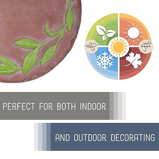 NAT & Jules Floral Laurel Wreath Leaves Pattern Dimensional Indoor Outdoor 12 inch Round Cast Resin Decorative Garden Stepping Stone, Patio, Walkway Sculpture Yard Art, Green-Ruum Studio Home