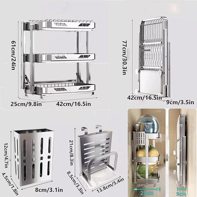 Dish Drying Rack with Drain Board - Rustproof Stainless Steel Dish Rack with Utensil Holder,Dish Racks for Kitchen Counter Over Sink,Over-Sink Drying Rack(Countertop,Third Floor)-Ruum Studio Home