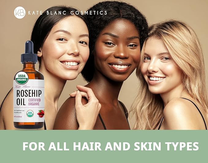 Kate Blanc Cosmetics Rosehip Oil for Face & Skin (4oz, Organic, Pure, Cold Pressed) Rosehip Seed Face Oil for Facial & Gua Sha Massage-Ruum Studio Home