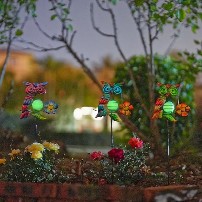 Set of 3 Owl Decorative Garden Stakes,Glow in The Dark Metal Yard Art,Waterproof Stakes Decorative for Outside,Metal Garden Decor for Mom,Women,Yard Lover-Ruum Studio Home