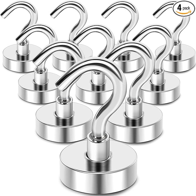 MIKEDE Magnetic Hooks Heavy Duty, 28Lbs Neodymium Magnets with Hooks for Refrigerator, 10Pcs Strong Cruise Hooks for Hanging, Magnetic Hanger for Grill, Toolbox, Storage-Ruum Studio Home