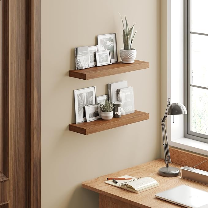BAMEOS 24x6 Wall Shelf, 2-Shelf Modern Oak Floating Shelf Set for Bedroom, Bathroom, Kitchen Storage-Ruum Studio Home