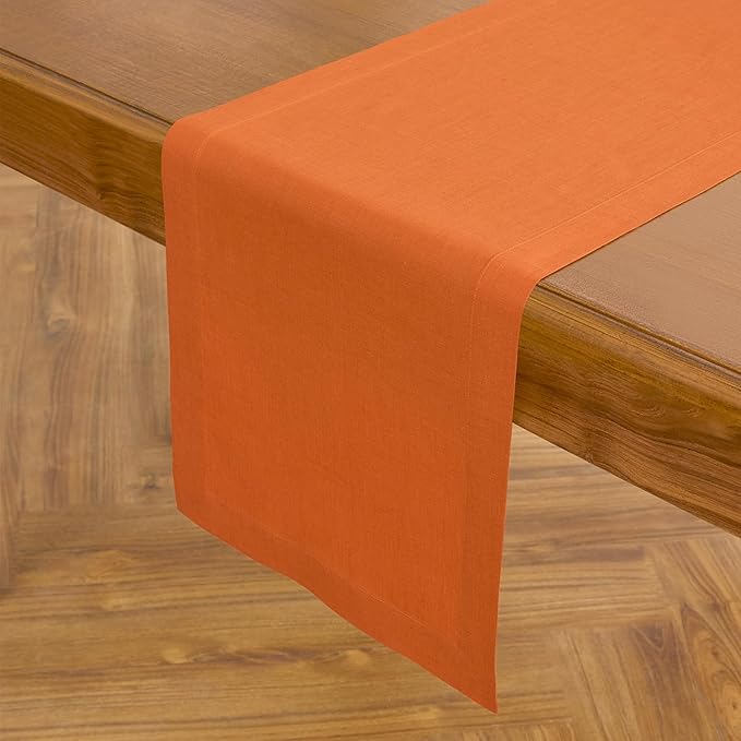 Solino Home Linen Table Runner 60 Inches - 100% Pure Linen Persimmon Orange Table Runner 14 x 60 Inch Ideal for Dresser and Coffee Tables - Fall, Autumn, Halloween, Thanksgiving - Fete-Ruum Studio Home