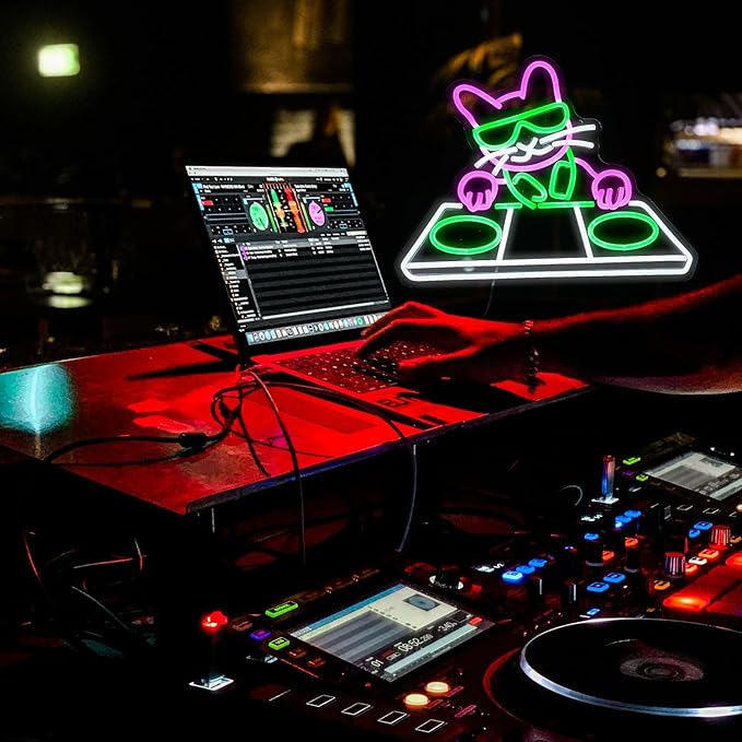 Cat DJ Player Neon Sign Dimmable DJ Player Led Neon Light for Wall Decor USB Powered Cool Neon Light Sign for Bar Party Man Cave Bedroom Art Wall Decoration-Ruum Studio Home