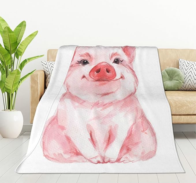 HGOD DESIGNS Lovely Pink Pig Watercolor Blanket, Super Soft Pig Throw Blanket 50"x60" Blanket for Bed Couch Chair Fall Winter Camping Living Room Office-Ruum Studio Home