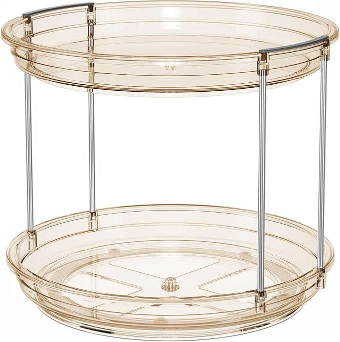 LAMU 2 Pack 2 Tier Lazy Susan Turntable Organizer 9.25'' Rotating Spice Rack Organization for Cabinet, Kitchen, Pantry, Countertop, Bathroom, Vanity, Medicine Cabinet Organizer, Amber-Ruum Studio Home