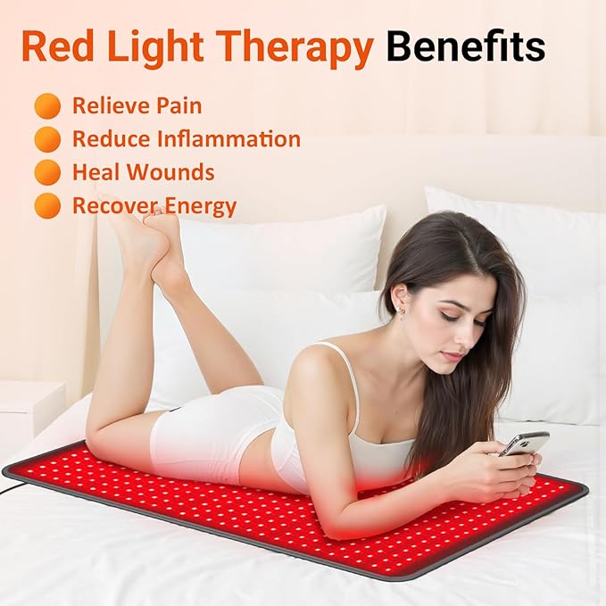 Comfytemp 41.5'' x 26'' Red Light Therapy Mat for Body, Near Infrared Light Therapy Pad with 560 LEDs, 660nm & 850nm Light Blanket for Back Belly Knee Joint Muscle Pain Relief, 96W-Ruum Studio Home
