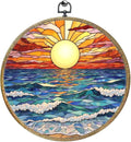 Colorful Boho Waves on The Beach Sunset Gifts for Sunset Lovers Framed Round Wall Decor Canvas Wall Art Hanging Prints Artwork for Home Nursery Bathroom Bedroom Living Room Decorations 10.2X10.2 Inch-Ruum Studio Home
