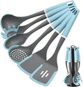 Kitchen Cooking Utensils Set, Non-Stick Spatula Set with Rotating Stand, 6 PCS Silicone Utensils Set for Cooking, 400°F Heat Resistant, Kitchen Gadgets with Nylon Handle & Stable Holder, Grey Blue-Ruum Studio Home