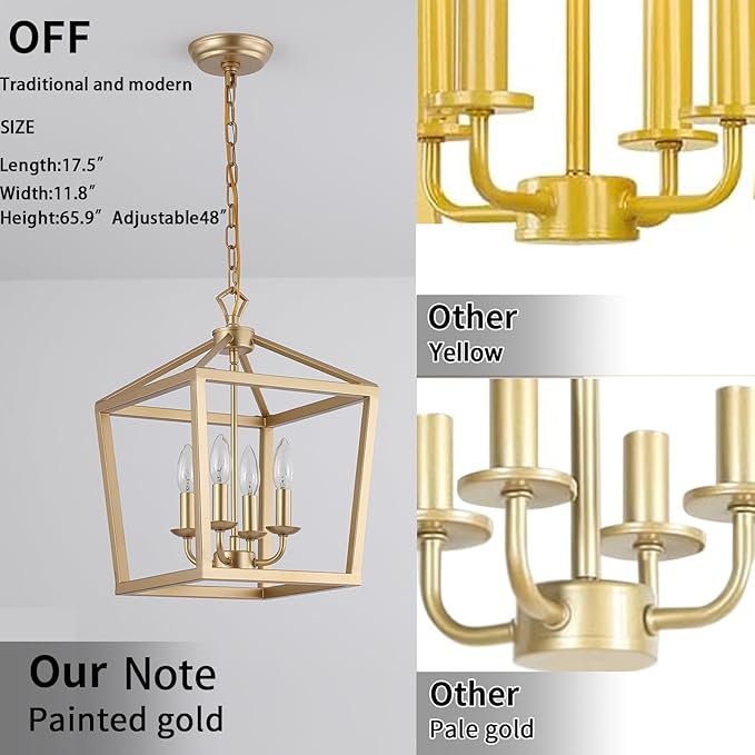 AMZASA Gold Lantern Chandelier Hanging Pendant Light Fixture 4-Lights for Kitchen Island Dining Room Hallway Entryway Foyer UL Listed-Ruum Studio Home