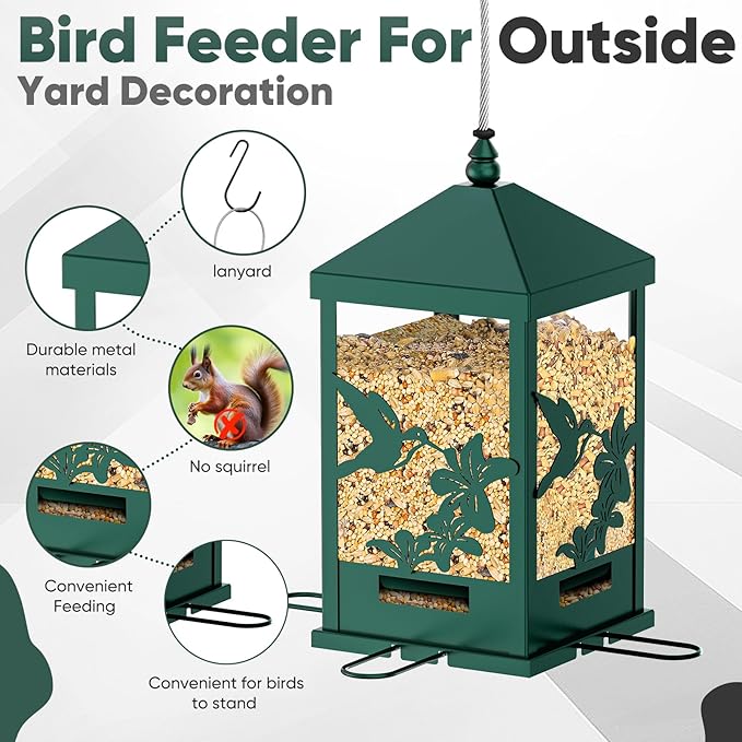Squirrel Proof Bird Feeders for Outdoors, 6LBS Extra Large Capacity Hanging Metal Bird Feeder with Weight-Activated Perches, Wild Bird Feeders for Outside Finch, Cardinal, Blue Jay-Ruum Studio Home