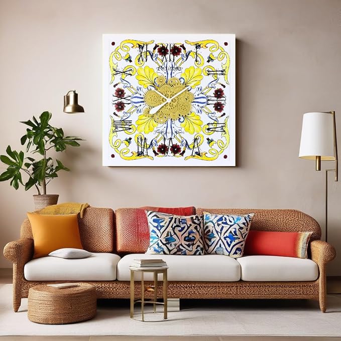 The Gears Clock Wall Clock Italy Collection with Moving Gears (Positano, 36 inch Square)-Ruum Studio Home