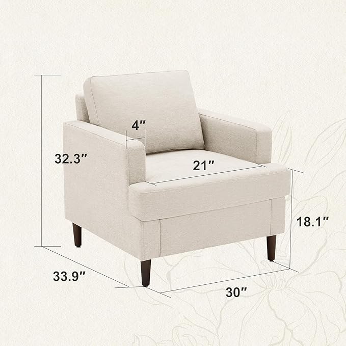 Mid-Century Accent Chair,Modern Linen Fabric Armchair for Living Room,Comfy Upholstered Reading Accent Chairs for Bedroom,Single Sofa Chair with Wood Legs (Beige, 2 Pack)-Ruum Studio Home