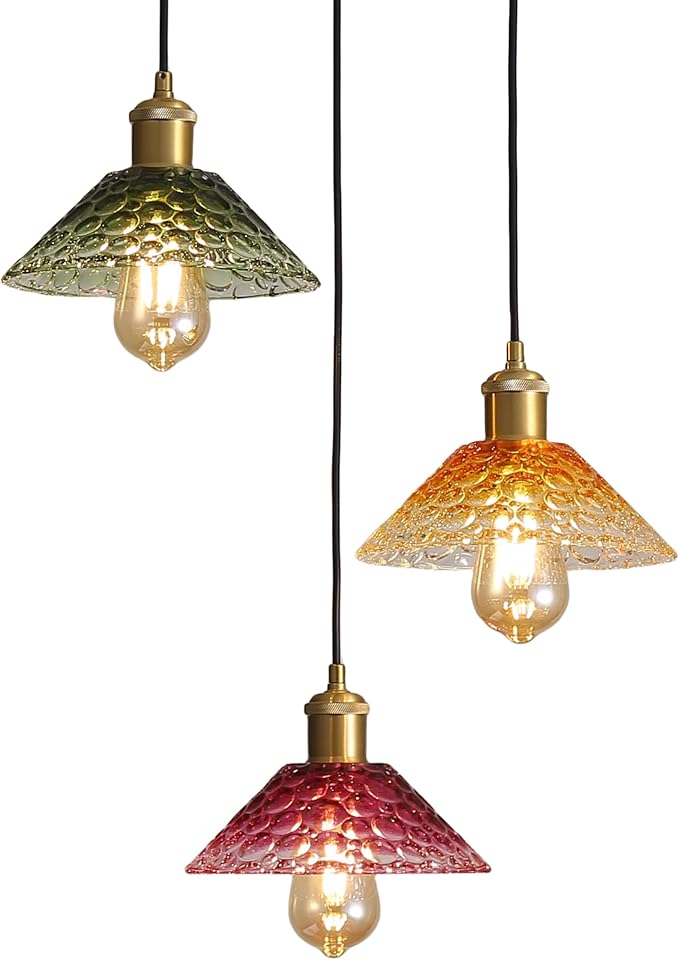 Glass Ceiling Chandelier,3-Light Colorful Hanging Pendant Light,Mid Century Modern Glass Pendant Light Fixture for Dining Room, Hallway, Living Room,Farmhouse,Kitchen Island-Ruum Studio Home