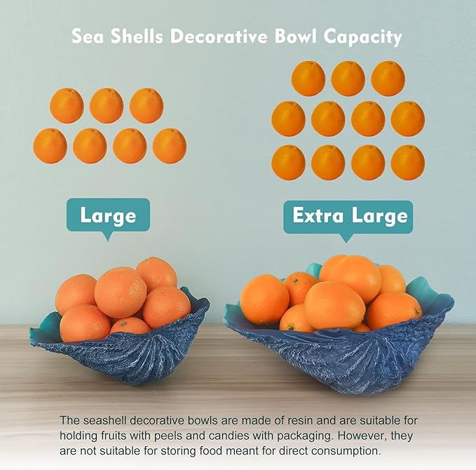 Large Caribbean Blue-Aqua Sea Shells Decorative Bowl Resin Clam Shell Bowl Beach Decorations for Home Coastal Beach Decor Decoration Storage Bowls&Home Office Nautical Themed Party Decor-10.2"-1PC-Ruum Studio Home