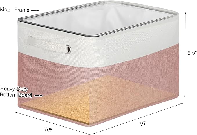 Kntiwiwo Foldable Storage Bins 15" x 10" x 9.5" Fabric Storage Basket Cube with Handles Large Linen Closet Organizer Bins for Organizing Shelf Home, Set of 3, Pink-Ruum Studio Home