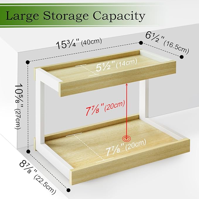 MARTY 2 Tier Spice Rack Organizer for Countertop, 15.8''L Coffee Station/Bathroom Organizer Countertop, Counter Shelf Desktop Storage Organizer for Kitchen, Bedroom, Office-Ruum Studio Home