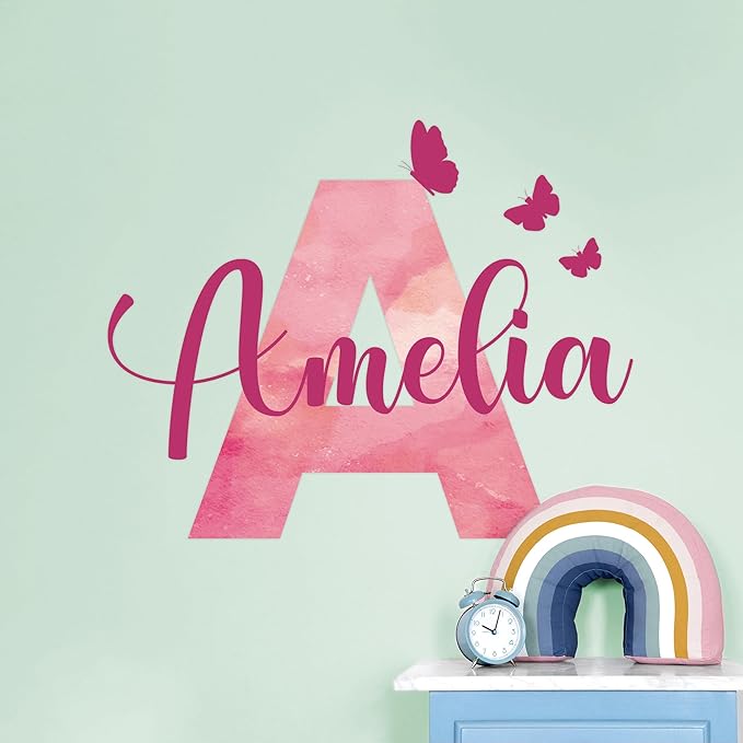 Custom Stickers Name Wall Decor I Personalized Name Sign for Room Decor | Multiple Custom Name & Initial I Decal for Baby Girl Nursery Decor I Nursery Wall Decal for Baby (C. Pink Sky)-Ruum Studio Home