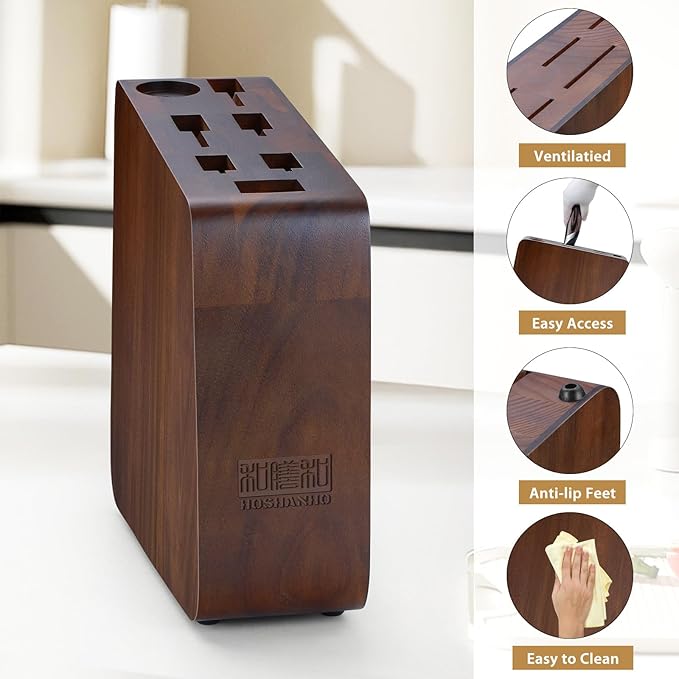 Magnetic Knife Block 10 x 9 Inches, Double Sided Magnetic Knife Holder and Kitchen Knife Organizer Storage, 7 Slots Acacia Wood Universal Knife Block for Chefs-Ruum Studio Home
