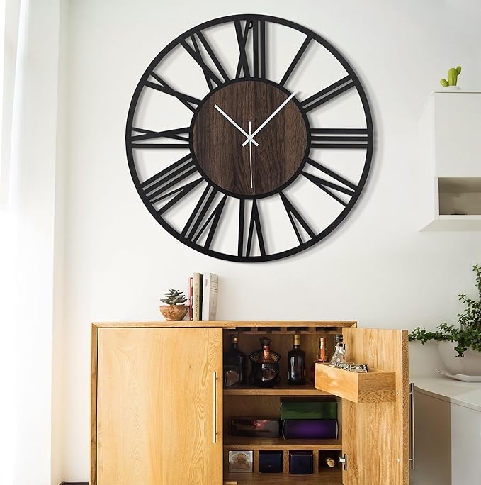 LEIKE 30" Oversized Large Wall Clocks,Silent,Non Ticking,Battery Operated Modern Round Big Wood Decorative Metal Wall Clock for Living Room, Bedroom,Kitchen,Farmhouse,Office Decor - Black,30 Inch-Ruum Studio Home