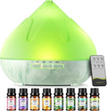 Aroma Diffuser with Essential Oils Set, 500 ML Essential Oil Diffuser with Remote Control, Humidifier with 14 Color Lights for Large Room, 4 Timer Setting, Auto Shut-Off Green-Ruum Studio Home
