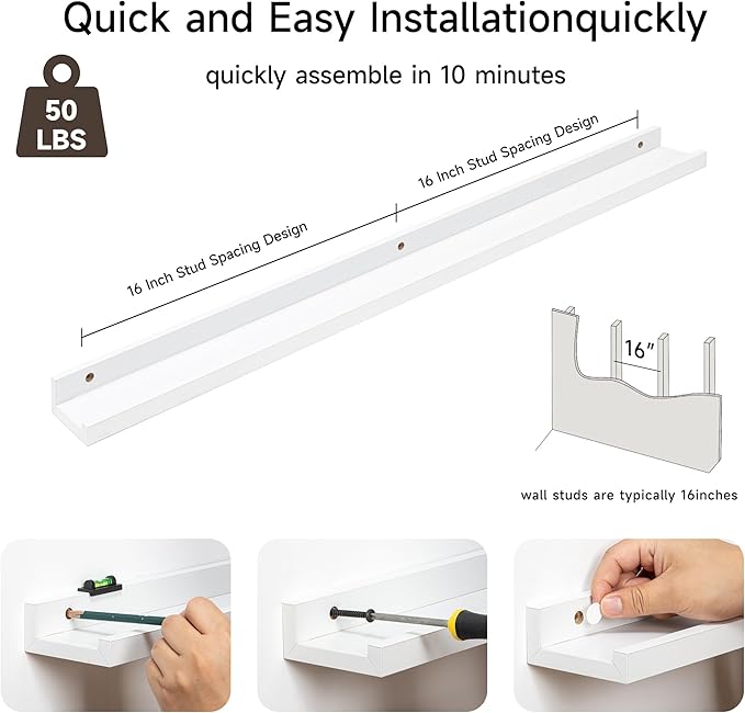 Fun Memories Picture Ledge Shelf, 36 Inch Floating Shelves Set of 2, Nursery Book Shelves for Toys Storage, Kids Bookshelf Wall Mounted for Wall Decor Books Photo Frames, White-Ruum Studio Home