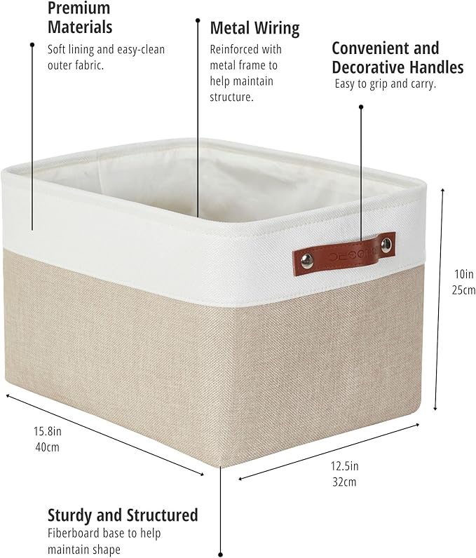 DECOMOMO Storage Baskets for Shelves - Fabric Closet Organizers and Storage Bins, Perfect Baskets for Organizing Closet Toys Nursery (Beige and White, XL - 3 Pack)-Ruum Studio Home