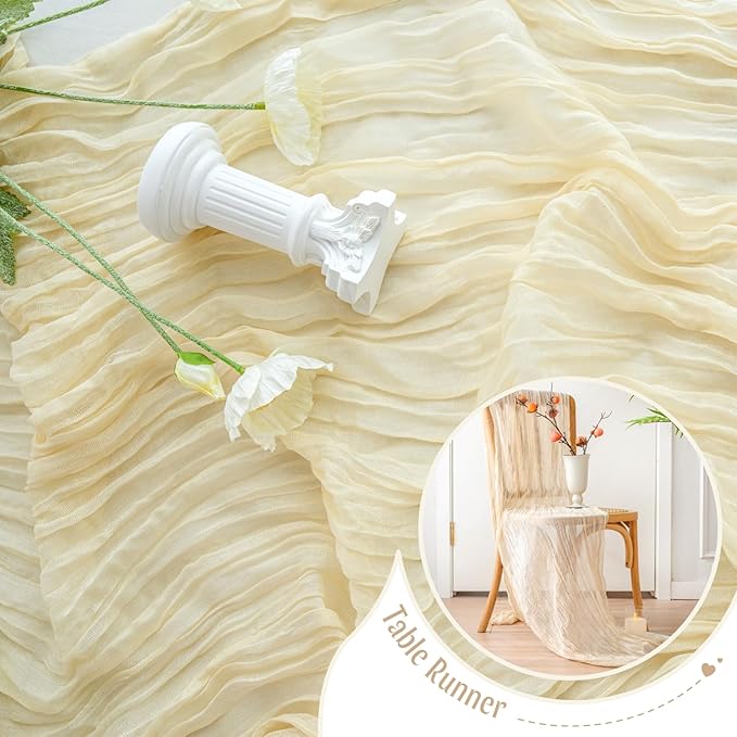 Sioloc 5 Pack Beige Cheesecloth Table Runner Fall Autumn Decor for Home 10ft Table Cloth for Tea Wedding Birthday Party Baby Bridal Shower Halloween Thanksgiving-Ruum Studio Home