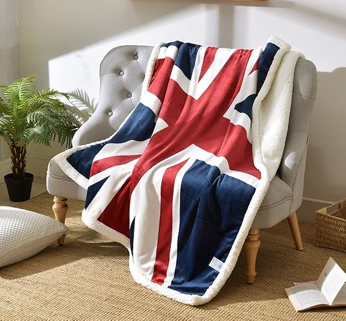 UKELER Flannel Sherpa Throw 60'' x 50'' Union Jack Fleece Blanket Soft Comfy Flannel Blanket Throws for Bed/Couch/Sofa/Office/Camping-Ruum Studio Home